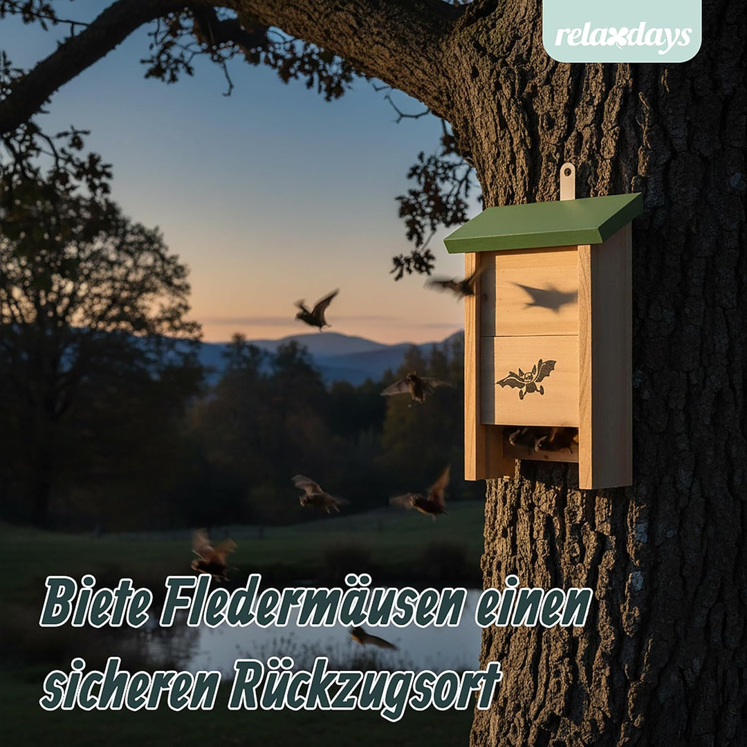 Relaxdays Fledermauskasten, 2er Set, Unterschlupf für Fledermäuse, unbehandeltes Holz, HBT: 25 x 18