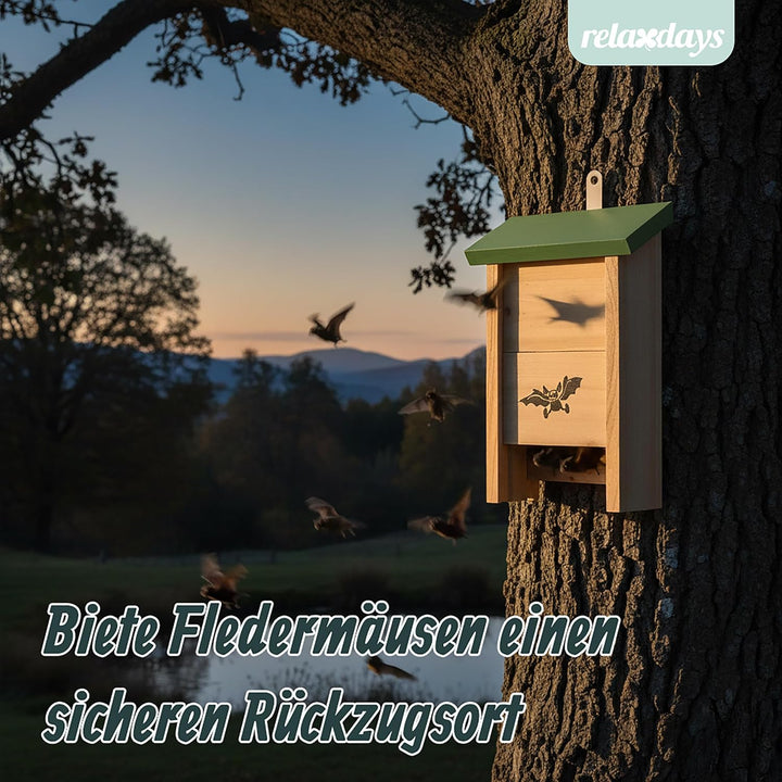 Relaxdays Fledermauskasten, 2er Set, Unterschlupf für Fledermäuse, unbehandeltes Holz, HBT: 25 x 18