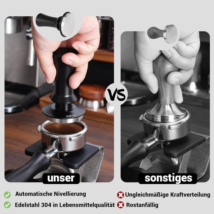 DIBTSA Espresso Tamper 51mm,Federbelasteter Kaffeestampfer mit 51 mm 304-Edelstahl-flache Basis und