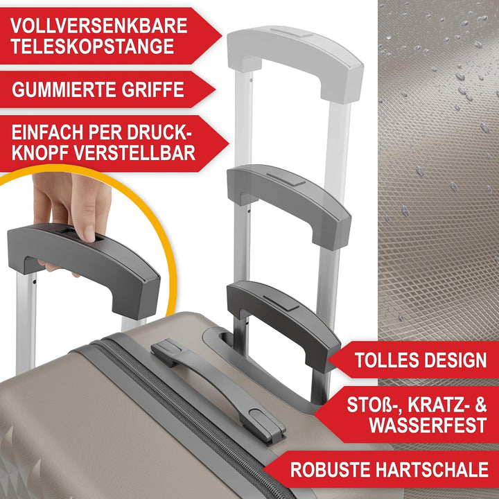 Premium Kofferset 4-TLG. – Hartschalenkoffer mit TSA-Lock, USB-Anschluss – 1x Kofferwaage, 2X Koffer