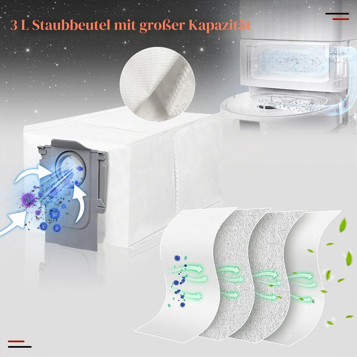 Zubehörset für Roborock QV 35A / QV 35S Saugroboter, 1 Hauptbürste 4 Staubbeutel 4 Wischtücher 4 HEP