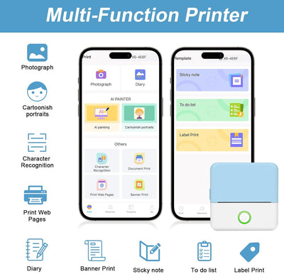 GuKKK Mini Drucker, Mobiler Fotodrucker, Tragbarer Mini Fotodrucker, Wireless Fotodrucker Thermodruc