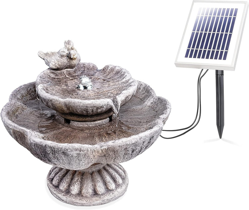 Solar Gartenbrunnen mit Vogelpaar und LED Beleuchtung - Vogeltränke - Solarmodul 2 Wp - Akku 3,7V/ 2