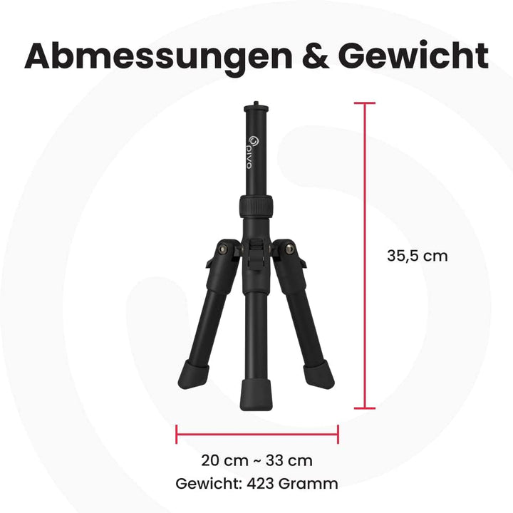 Pivo Stativ Mini ausziehbarer und Leichter Aluminiumständer für Smartphone und Kamera, 35 cm, mit un