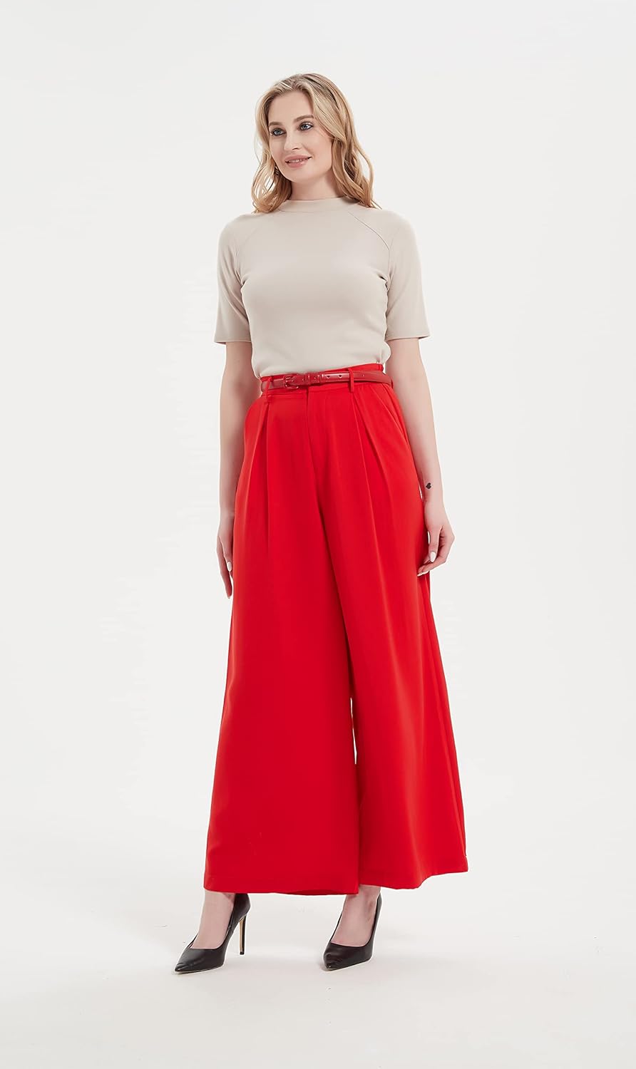 Tronjori Damen Hose Weites Bein Frauen Lange Hose mit Taschen Einfarbig Lose elastische Hohe Taille
