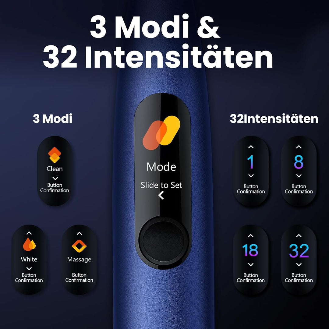 Oclean X Pro Elektrische Zahnbürste, Schallzahnbürste mit Farbdisplay, 3 Putzmodi & 32 Intensitäten,