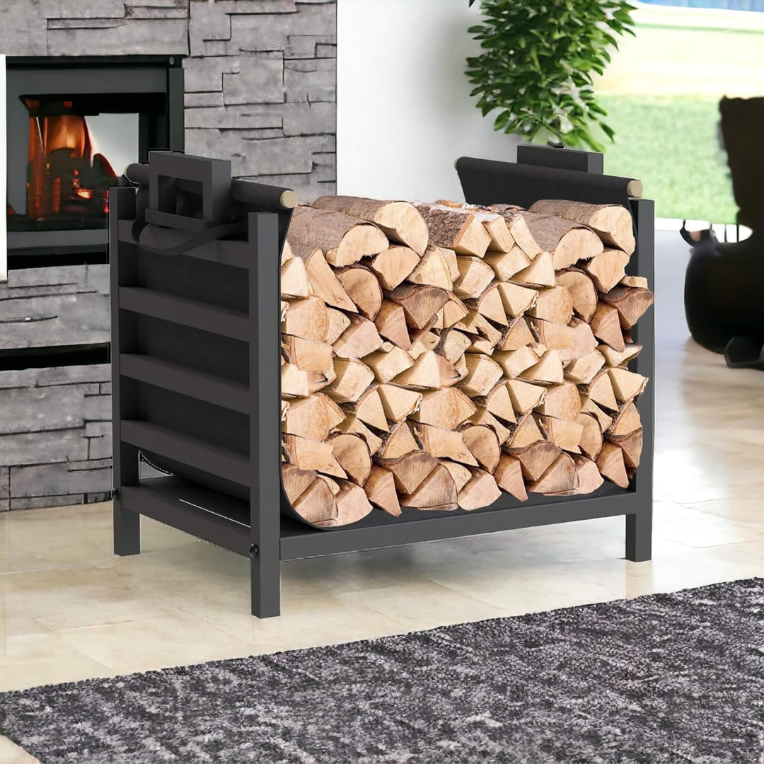 DanDiBo Kaminholzregal Innen Metall Schwarz Stehend mit Tragetasche 45 cm Kaminholzständer 96466 Kam