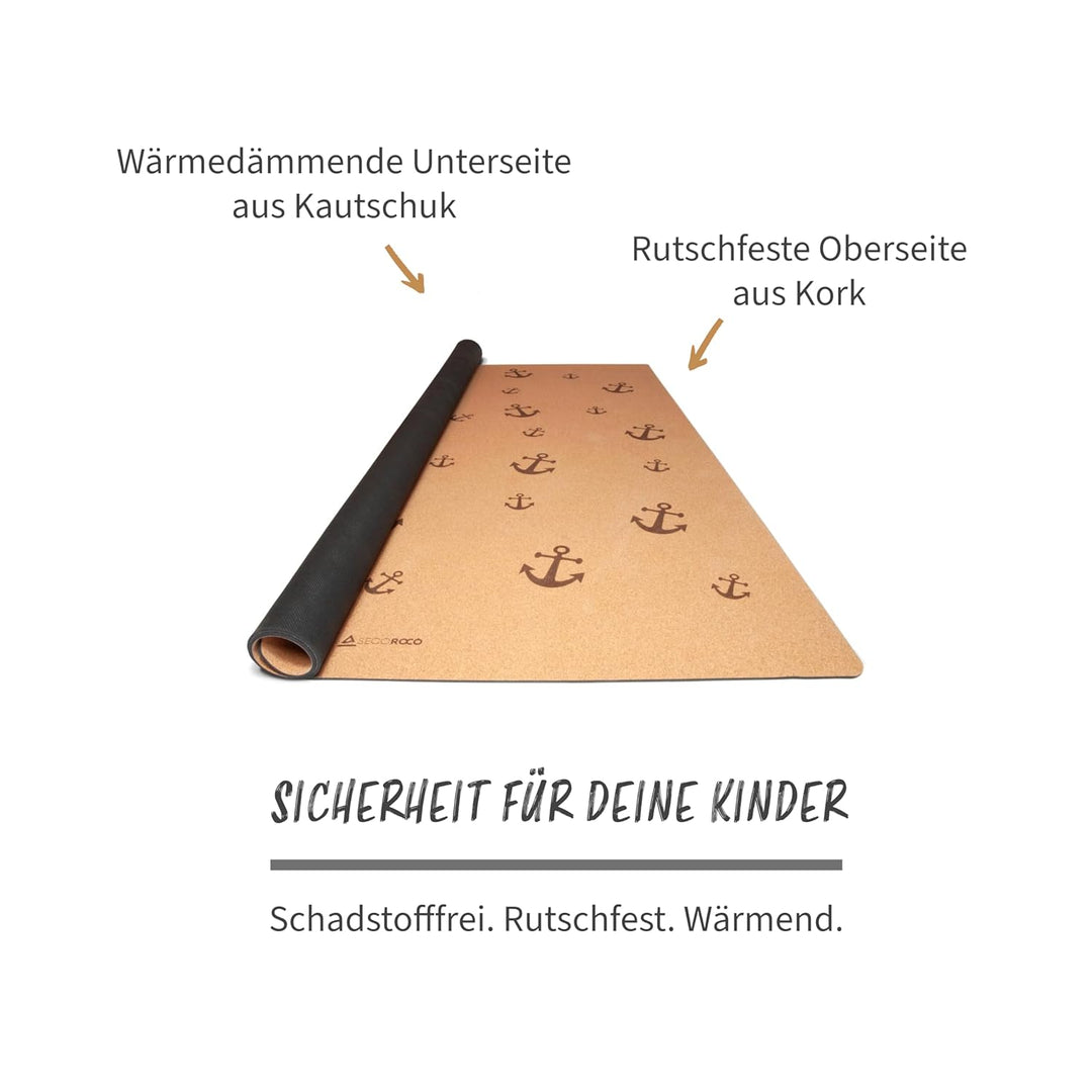 Secoroco Spielmatte aus Kork. Schadstofffreie Krabbelmatte für Babys und Kinder. Anker 160x110 cm 16