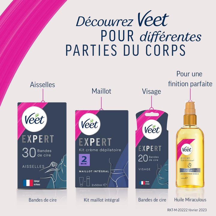 Veet Expert – 40 Kaltwachsstreifen für trockene Haut – langanhaltende Haarentfernung – perfektes Fin