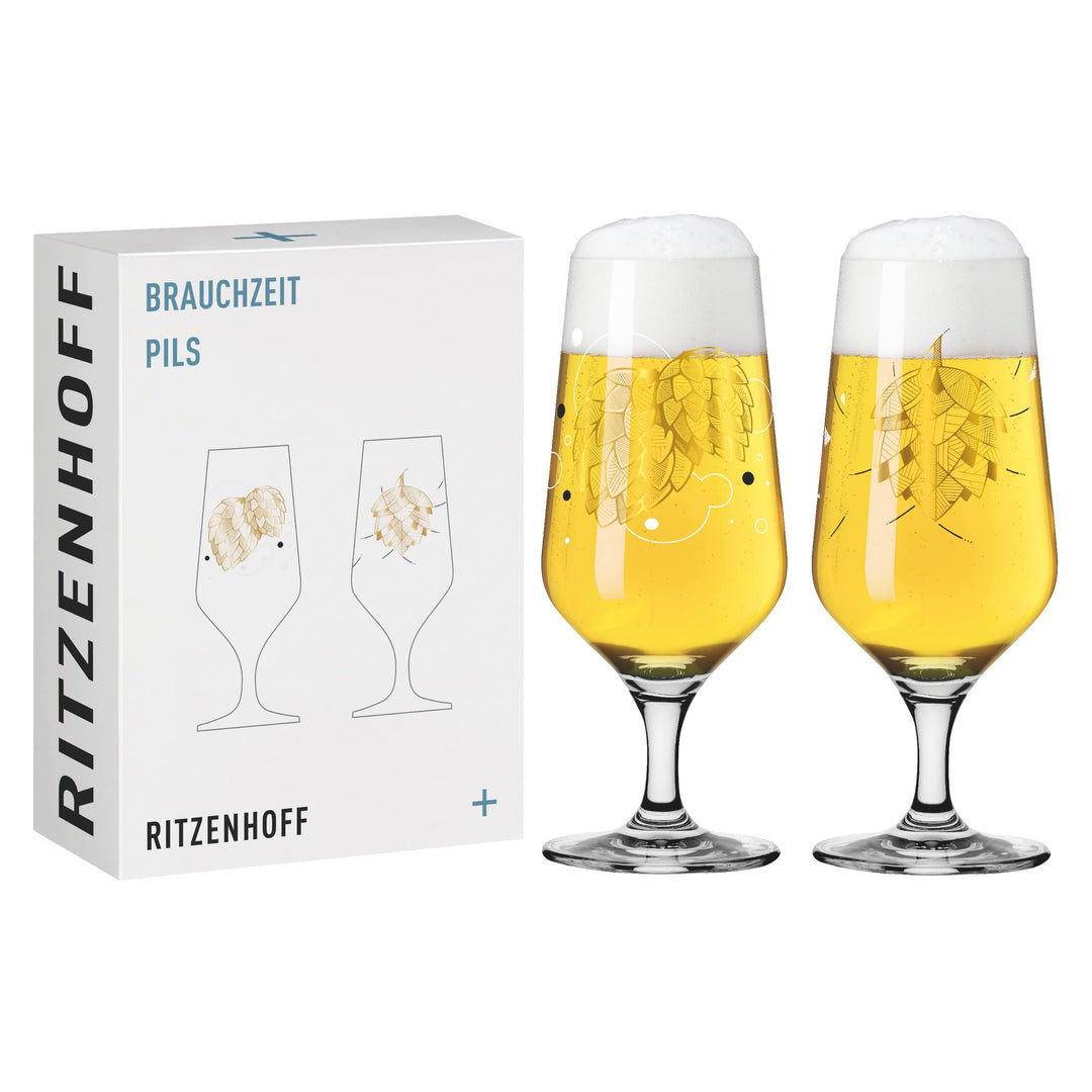 Ritzenhoff 3471001 Bierglas 300 ml – 2er Set – Serie Brauchzeit, Motiv Nr. 1 – Hopfen, mehrfarbig –