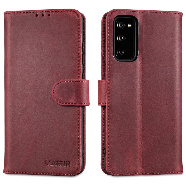 LENSUN Lederhülle für Samsung Galaxy S20 FE, Echtleder Hülle [Wallet Fach][RFID Blocker][Premium Ech