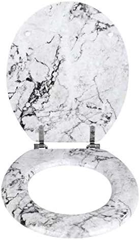 WENKO WC-Sitz Onyx, Toilettensitz in eleganter Marmor-Optik, WC-Deckel inkl. Wandpuffer und rostfrei