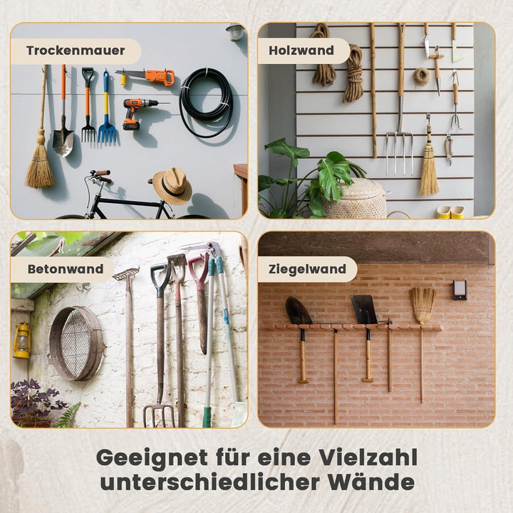 Besenhalterung Wand, Garagen Wand Management Aufbewahrungsregal, Robuste Edelstahlhalterung mit 12 H