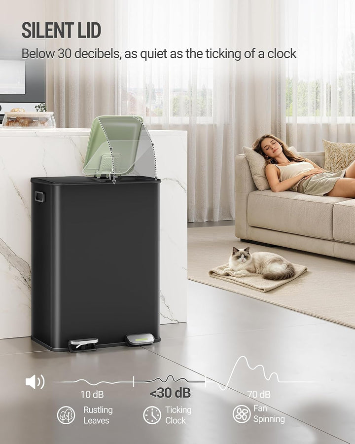 Hzuaneri Mülleimer Küche, 2 x 30 L, Mülltrennsystem 2 Fächer, Mülleimer mit Farbigem Soft-Close-Deck