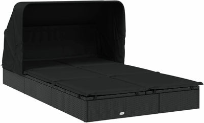 Festnight Sonnenliege 2 Personen mit Dach doppelliege Outdoor gartenliege 2 Personen Rattan gartenli