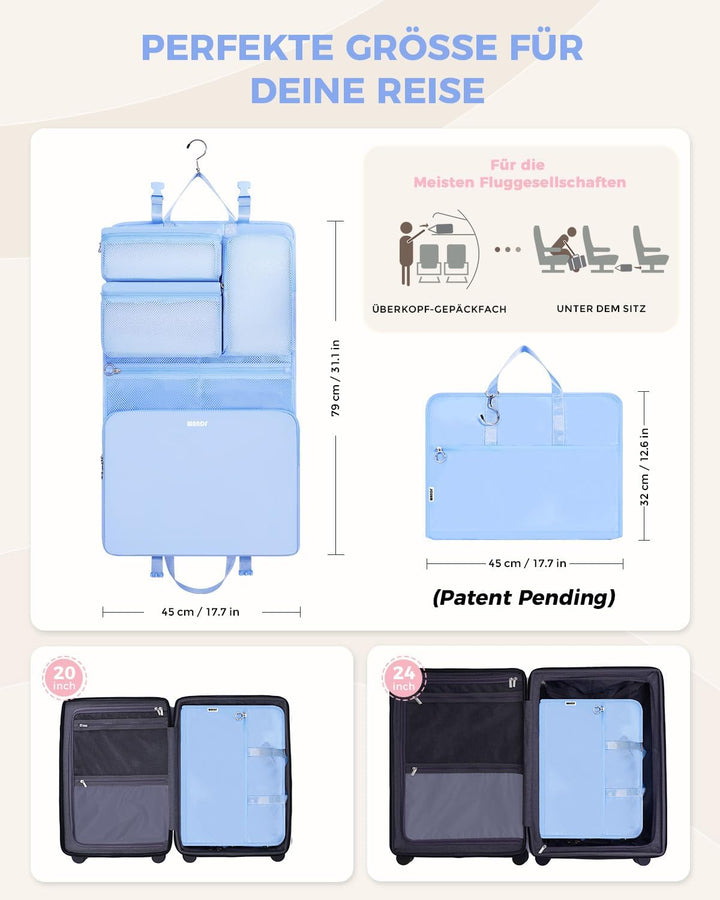 WANDF 6-in-1 Packing Cubes Koffer Organizer mit 360°-Aufhängehaken, Wasserabweisende Packwürfel Komp