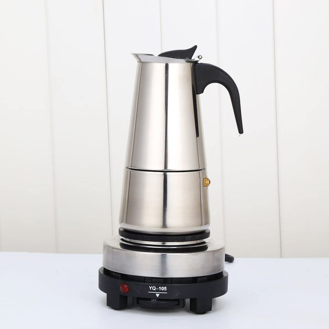 Klassischer Edelstahl Espressokocher mit Elektroherd, Temperatureinstellungsfunktion, Mokkakanne für