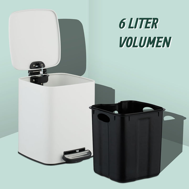 Relaxdays Kosmetikeimer, 6 L, Absenkautomatik, entnehmbarer Inneneimer, Metall, Bad Mülleimer, inkl.