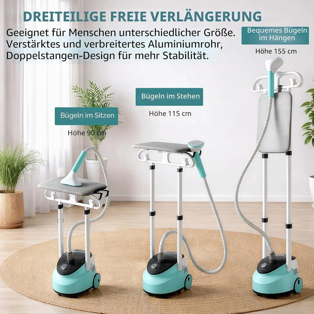Steamer Dampfglätter, 1800W Doppelbügelstange Standdampfglätter, Dampfglätter mit 1.9L Wassertank, B