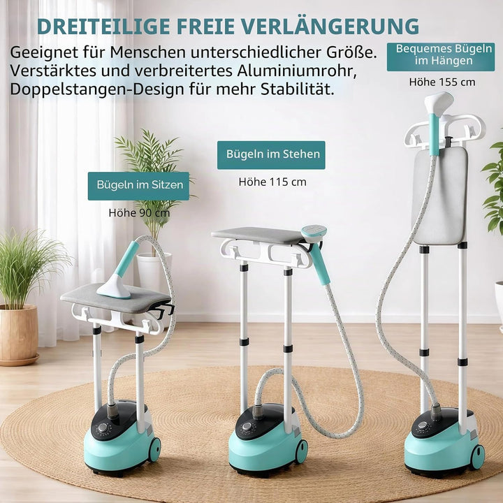 Steamer Dampfglätter, 1800W Doppelbügelstange Standdampfglätter, Dampfglätter mit 1.9L Wassertank, B