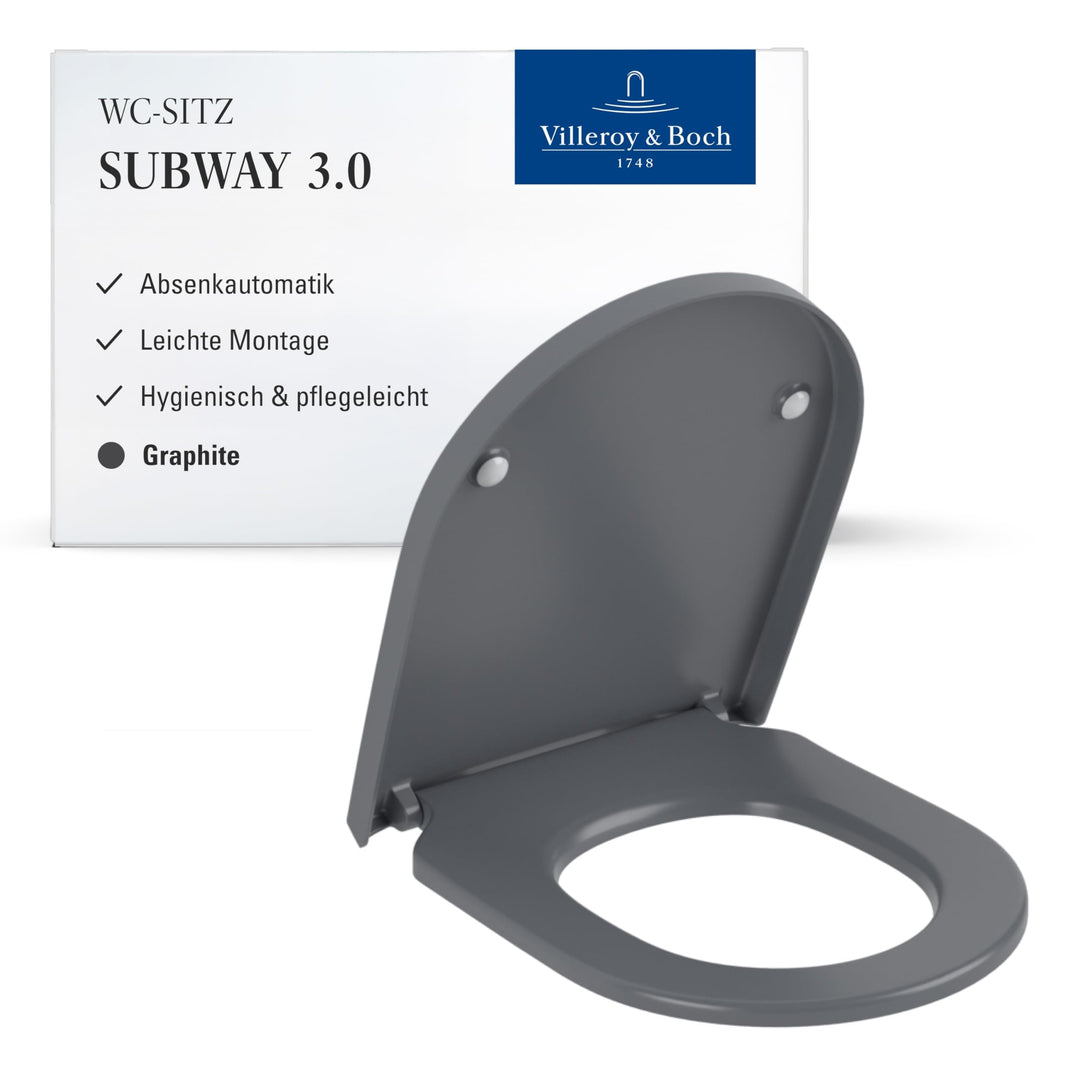 Villeroy &amp; Boch Subway 3.0 WC-Sitz, D-Form – Graphit, matt Graphite, Matt, Graphite, Matt
