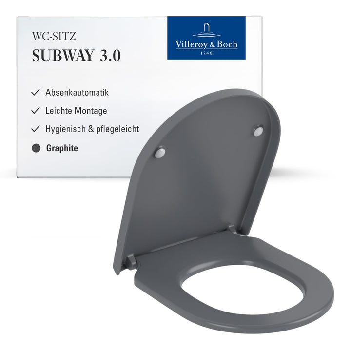 Villeroy &amp; Boch Subway 3.0 WC-Sitz, D-Form – Graphit, matt Graphite, Matt, Graphite, Matt