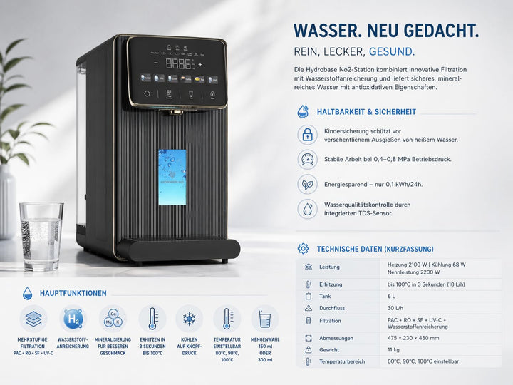 Osmoseanlage Mowo Aqua Wasserfilter Trinkwasser, Auftisch, Keine Installation, Heisswasserspender, U