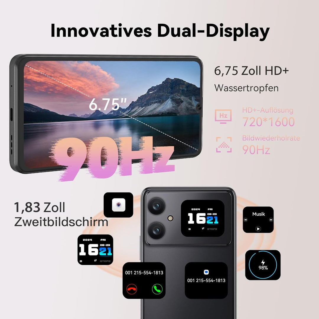 CUBOT A20 Handy Ohne Vertrag Android 14,6.75'' HD+ Octa-Core 90Hz Günstig Smartphone,12GB+128GB/1TB