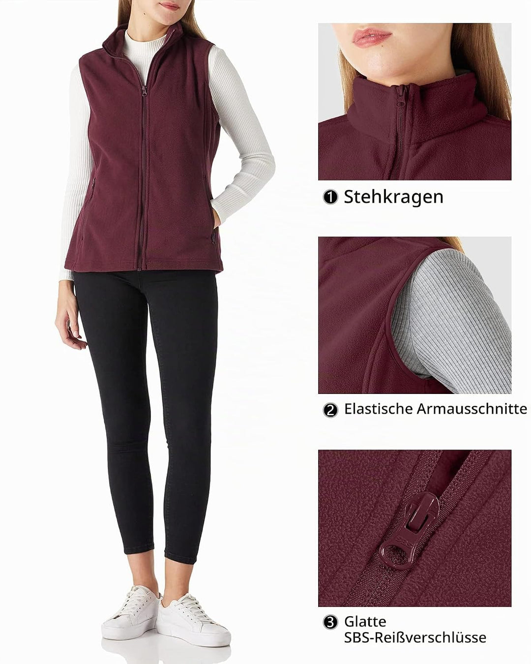 Outdoor Ventures Fleece Weste für Damen ,Weich Ärmellos Jacke mit Reissverschlusstaschen, Sport Lauf