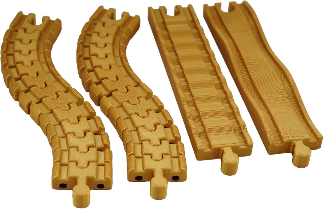 Schienen Set 4-teilig Gold - Flexible Schienen, Wackel- &amp; Ratterschiene für Holzeisenbahn, Gold