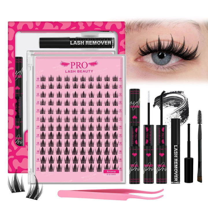 PRO Manga Lashes Cluster Wimpern Extensions Lash Extension Set DIY Wimpernverlängerung Kit Bindung u