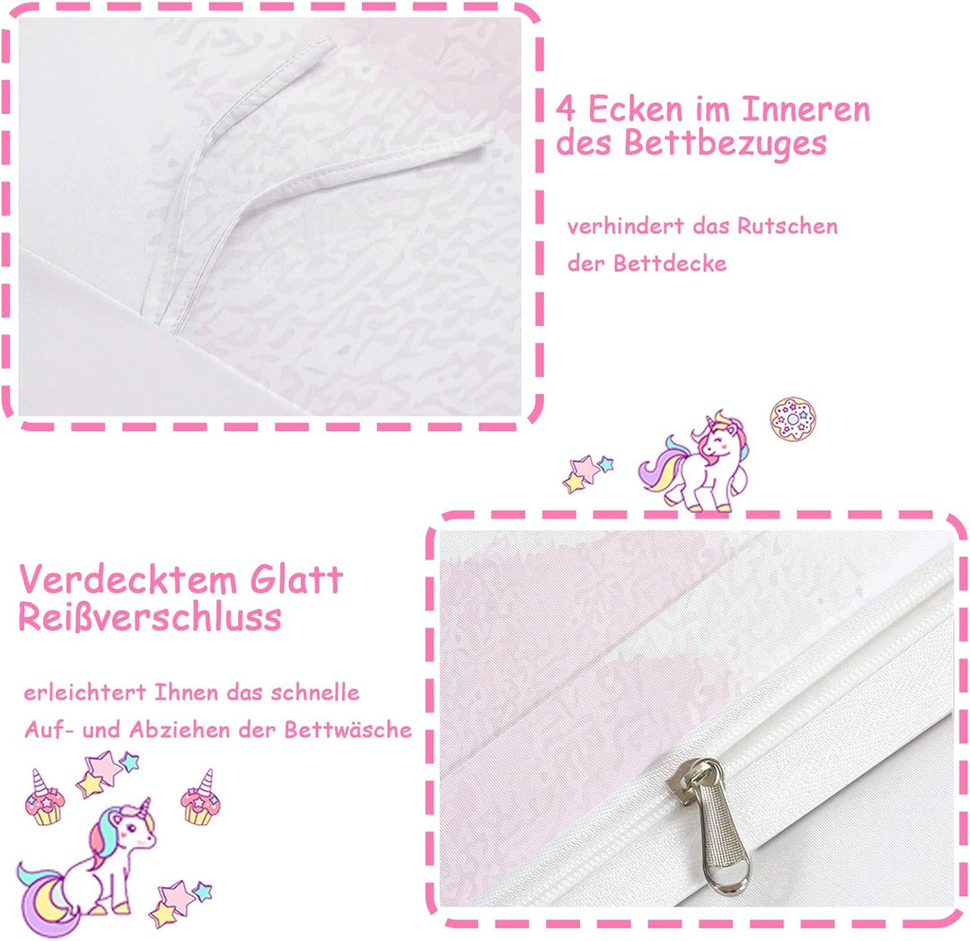DJDEA Kinderbettwäsche Einhorn 100x135 cm, Weich Mikrofaser Mädchen Bettwäsche, 2tlg Baby Bettwäsche