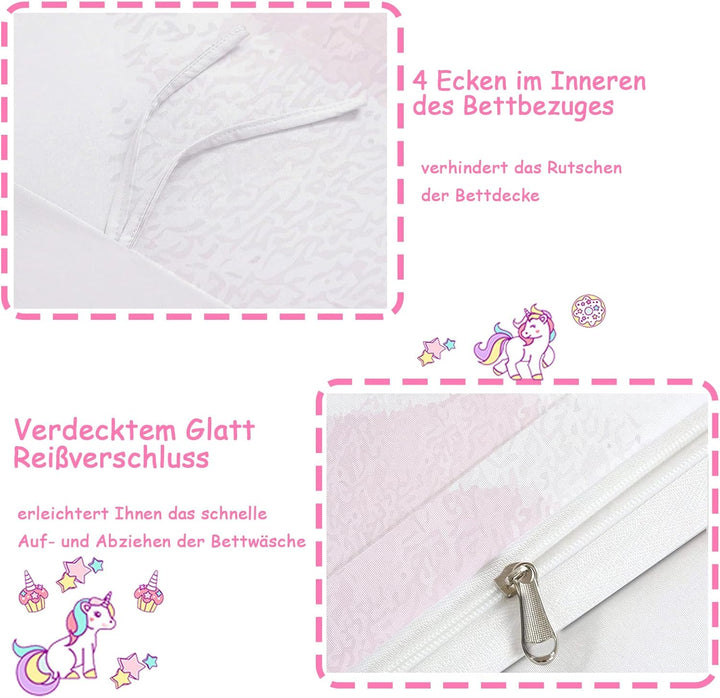 DJDEA Kinderbettwäsche Einhorn 100x135 cm, Weich Mikrofaser Mädchen Bettwäsche, 2tlg Baby Bettwäsche