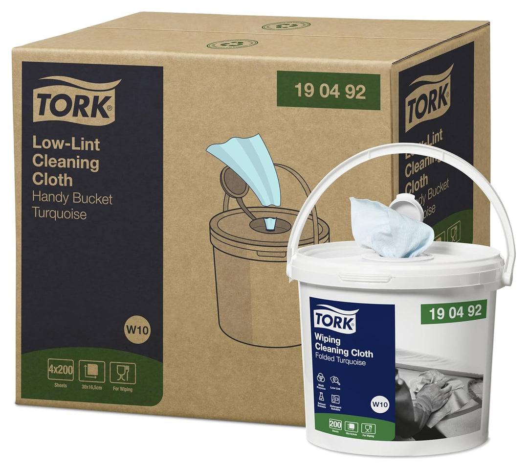 Tork Fusselarme Reinigungstücher im Spendereimer Türkis W10, Lösungsmitteltauglich, 4 × 200 Tücher,
