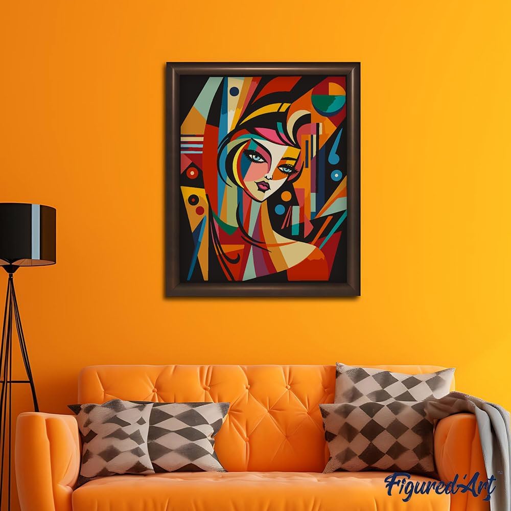 Figured'Art Malen Nach Zahlen Erwachsene Mit Rahmen Abstrakte Frau im Picasso Stil - Paint by Number
