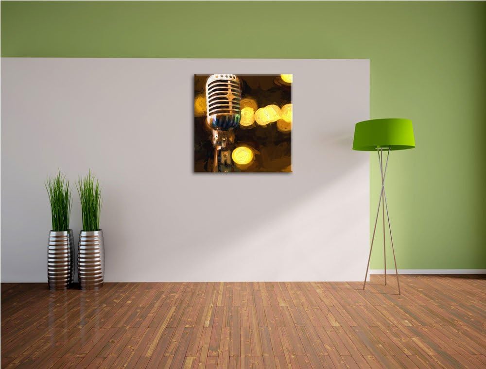 Pixxprint Mikrofon Rockabilly Retro Leinwandbild Kunstdruck Keilrahmen Motive Poster, Format: 70x70