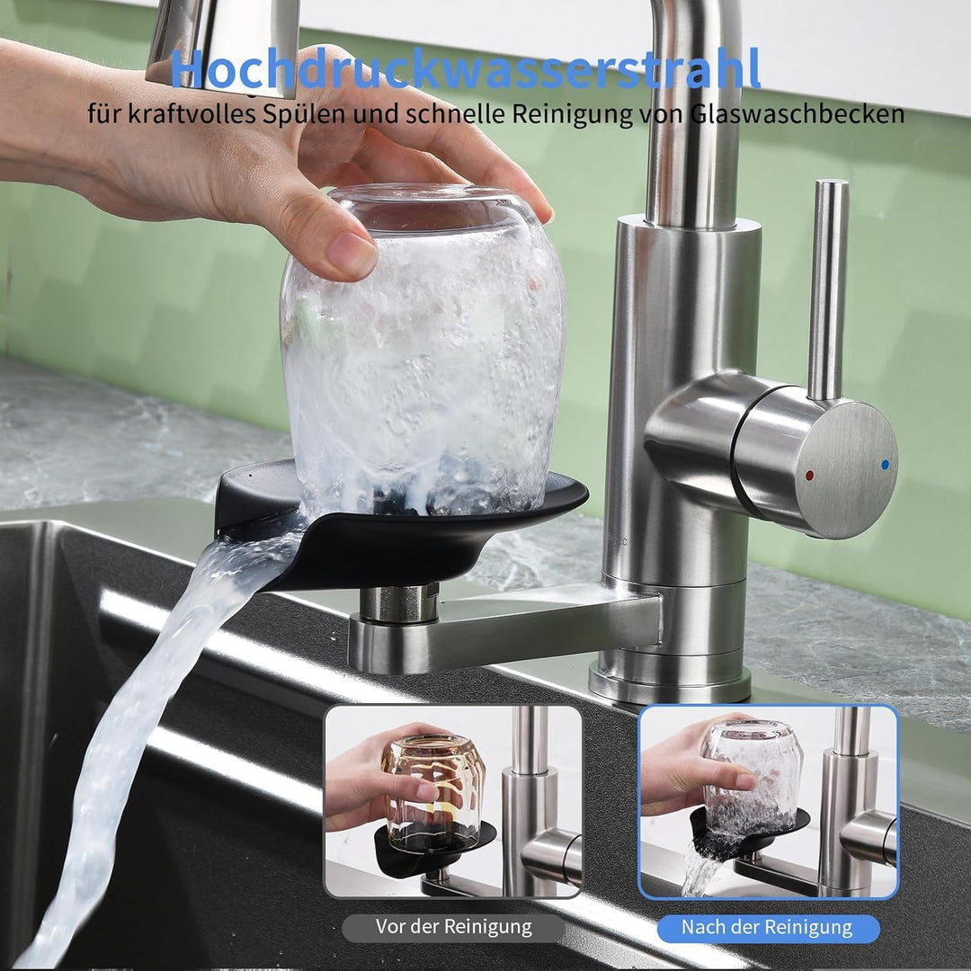Küchenarmatur Wasserhahn Küche mit Glasspüler, Ausziehbar 3 Strahlarten Grau, Grau