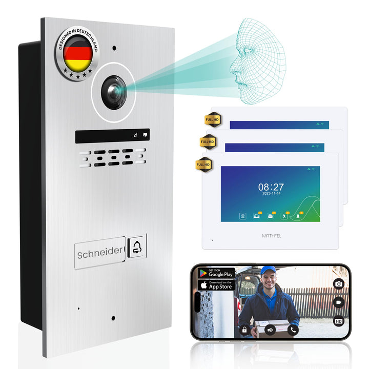 Mathfel 2-Draht Video Türsprechanlage mit Gesichtserkennung – WLAN Monitor, 2MP HD Kamera, 170° Weit