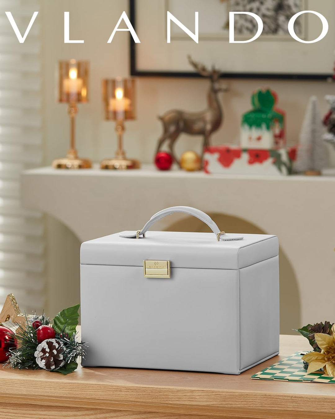 Vlando Schmuckkasten Jewelry Box mit 4 Ebenen, Schmuckschatulle Gross PU Leder, Schmuckkästchen mit