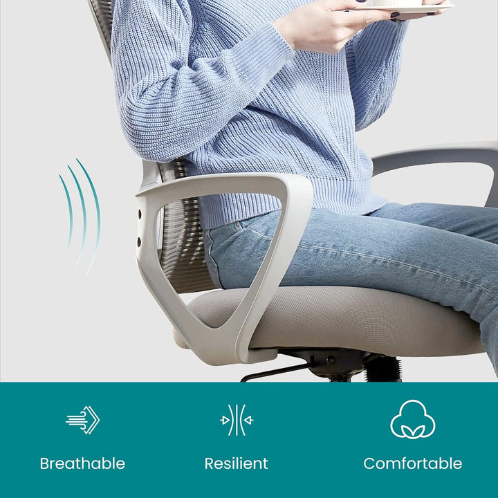 DUMOS Bürostuhl Ergonomisch, Schreibtischstuhl mit Lendenwirbelstütze, Drehstuhl mit Armlehne, Compu