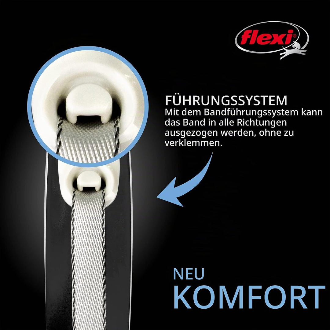 FLEXI New Comfort einziehbare Hundeleine (Klebeband), ergonomisch, langlebig und verhedderungsfrei,