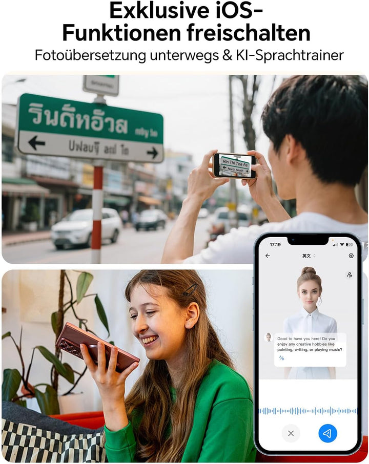 Polypay P1 AI Übersetzer Kopfhörer, Übersetzungsgerät für Live-Sprache und Video mit App für 138 Spr