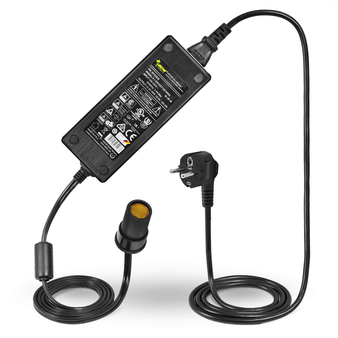 LEICKE KFZ Netzteil Stromwandler Gleichrichter 120W | TÜV |12V 10A AC DC mit Zigarettenanzünderbuchs