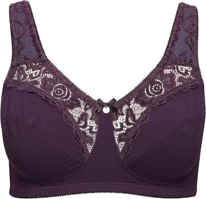 Ulla Popken Damen Entlastungs, Spitze, Ohne Bügel, Cup C-e BH, 90D Aubergine