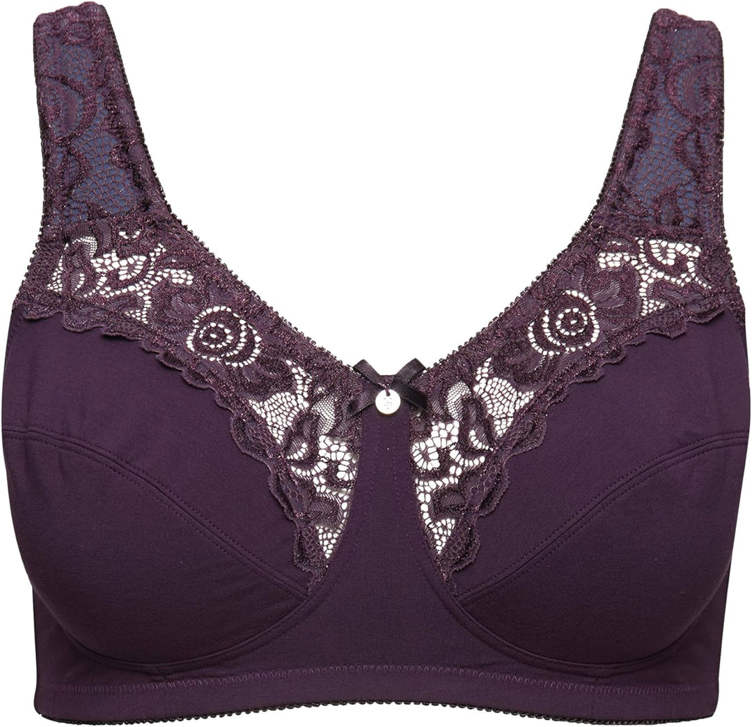 Ulla Popken Damen Entlastungs, Spitze, Ohne Bügel, Cup C-e BH, 90E Aubergine
