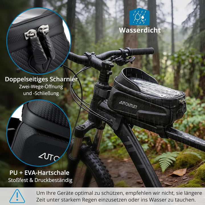 AUTOUTLET Fahrradtasche Rahmen, 1,5L Eva Hartschale Rahmentasche Fahrrad Lenker Wasserabweisend Hand