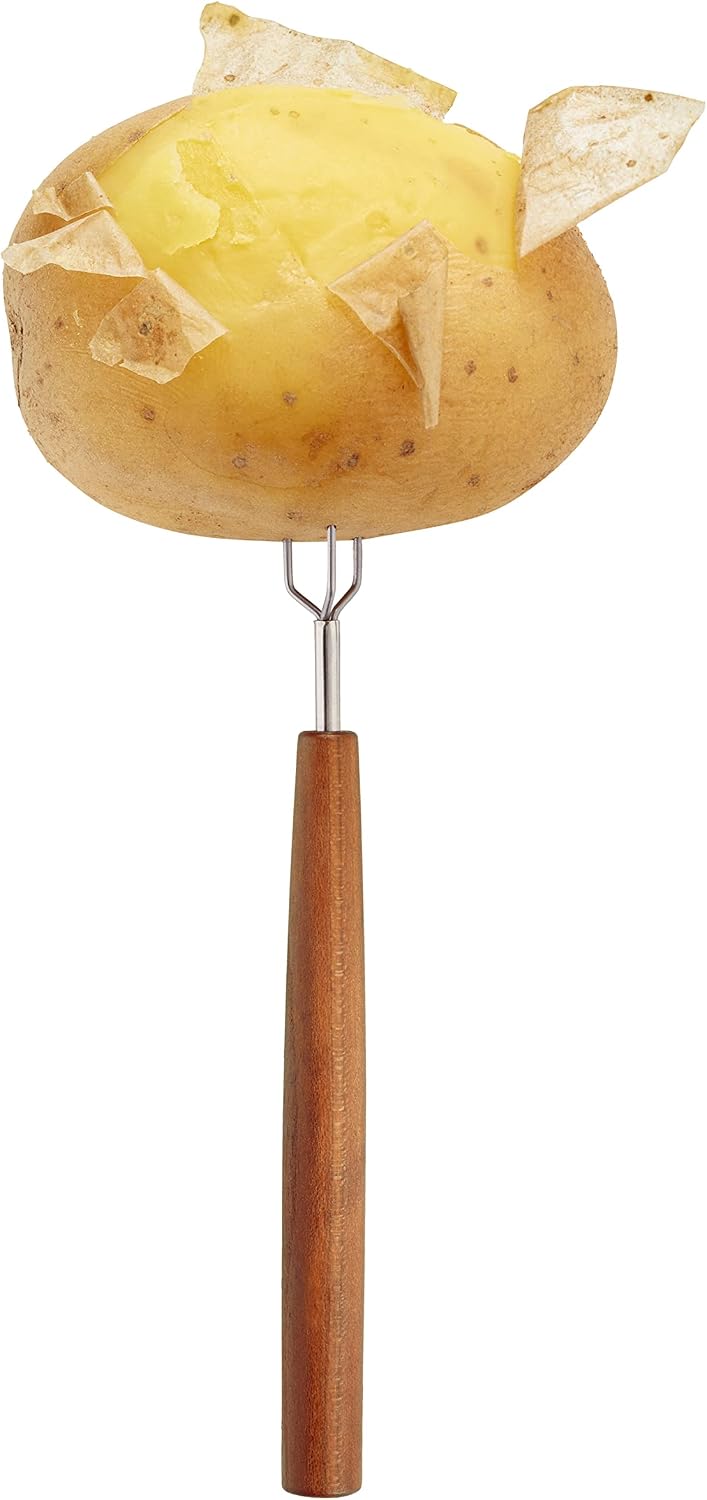 triangle Pellkartoffelgabel Pflaumenholz - Pellkartoffelhalter Solingen | Dreizackige Pellgabel mit