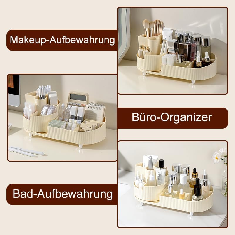 Make up Organizer 360° Drehbar, Grosser Bad Kosmetik Organizer mit Aufbewahrungsbox für Schminktisch