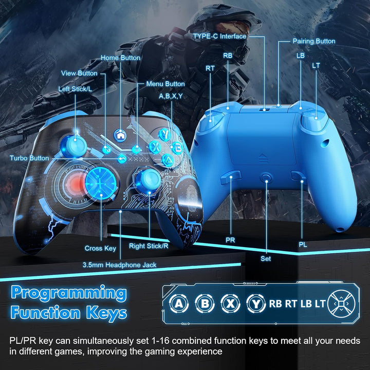Lapezei Wireless RGB Controller für Xbox Series S/X, mit Xbox One/PC/Android/iOS, Bluetooth Gamepad