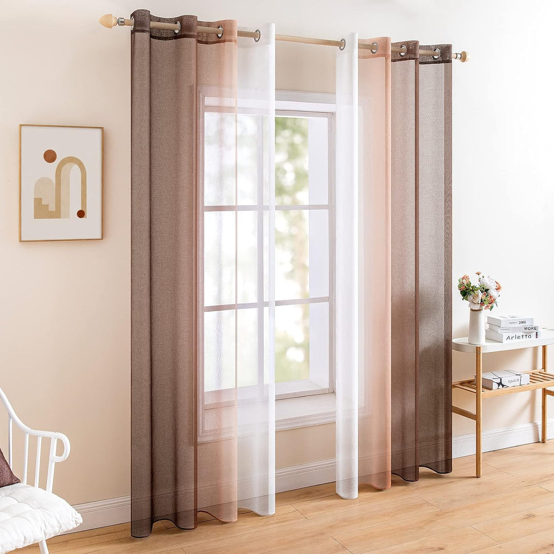 MIULEE 2er Set Voile Vorhang Zweifarbiger Vorhang mit Ösen Transparente Gardine Ösenschal Fenstersch